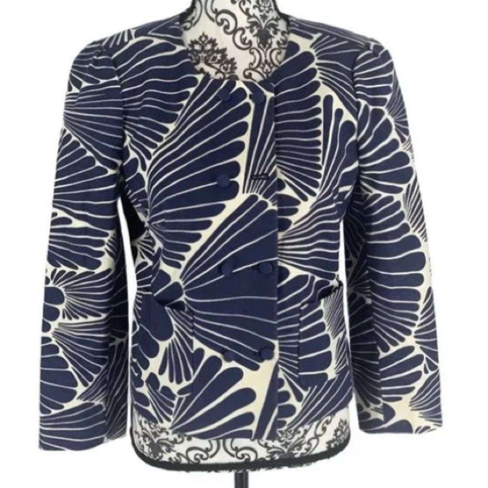 J. Crew Fanfare Jacket Nautical Blazer Blue White Cropped Stretch